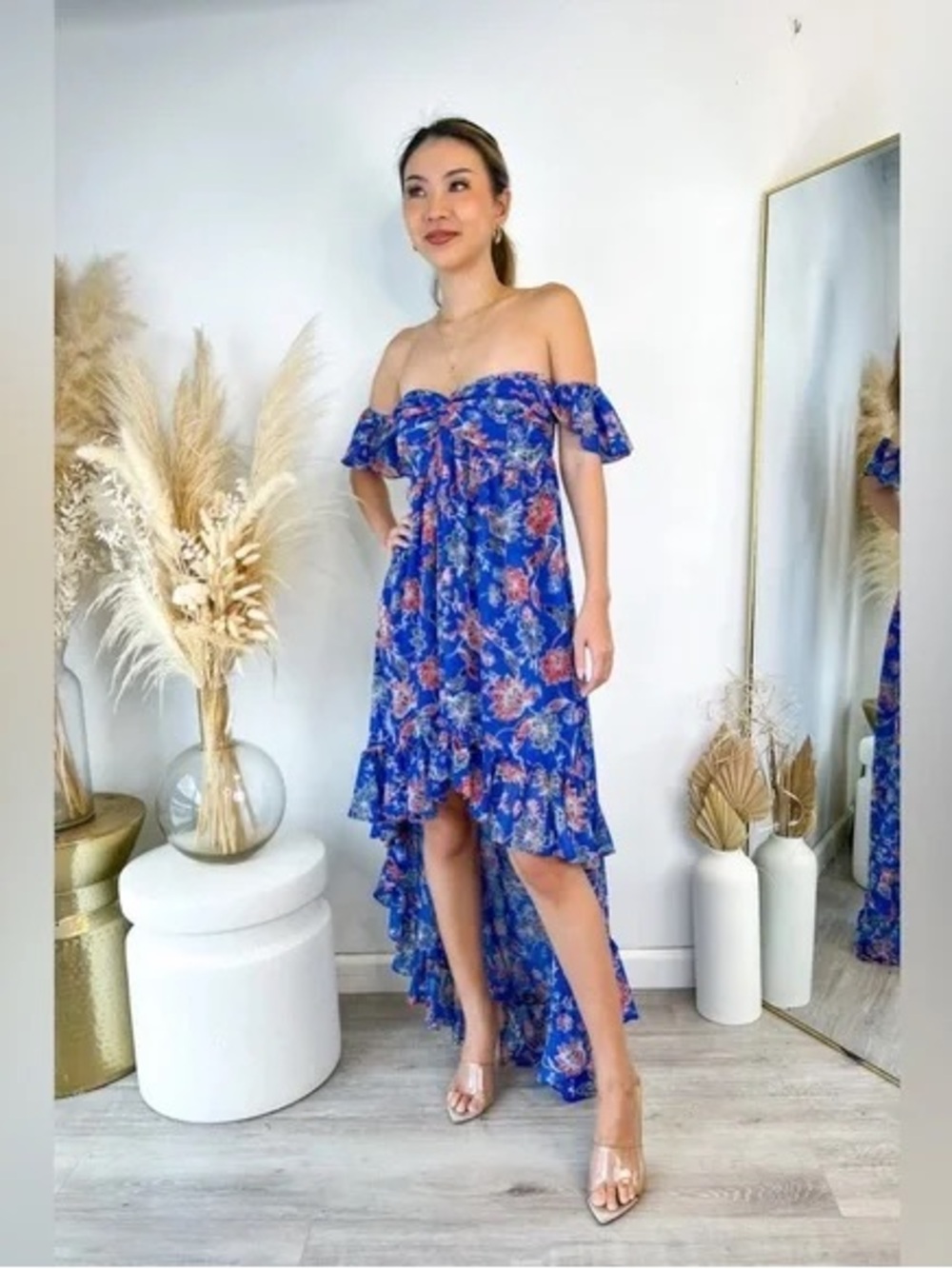 [NWT] $470 MISA LA Xirena Floral Ruffle High Low Maxi Dress In Blue. XS